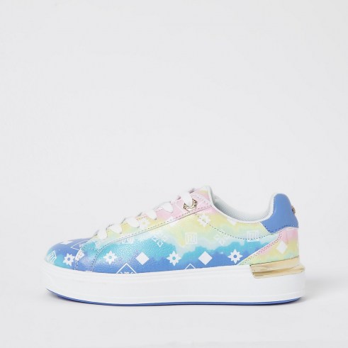 RIVER ISLAND Blue ombre RI monogram lace up trainers