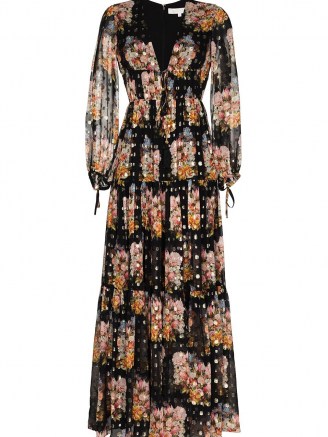 Borgo De Nor Freya floral-print maxi dress / plunge front neckline / long puff sleeves