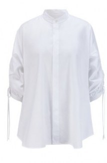 HUGO Benima relaxed-fit blouse in organic cotton with adjustable sleeves – ruched sleeve blouses – gathered detail shirt - flipped