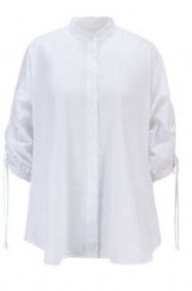 HUGO Benima relaxed-fit blouse in organic cotton with adjustable sleeves – ruched sleeve blouses – gathered detail shirt