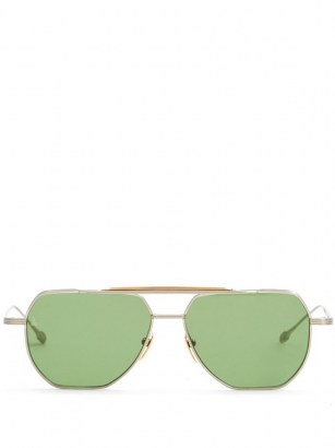 JACQUES MARIE MAGE Brion aviator titanium sunglasses ~ gold rim eyewear ~ green tinted lenses - flipped