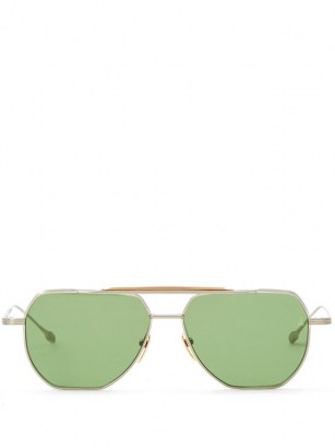 JACQUES MARIE MAGE Brion aviator titanium sunglasses ~ gold rim eyewear ~ green tinted lenses
