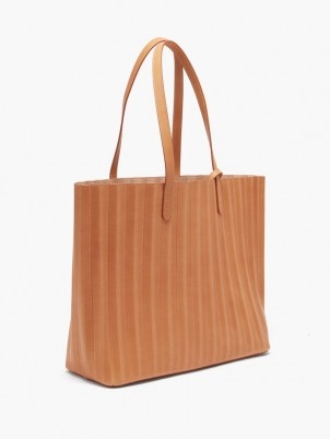 MANSUR GAVRIEL Pleated leather tote bag ~ brown pleat detail shopper - flipped