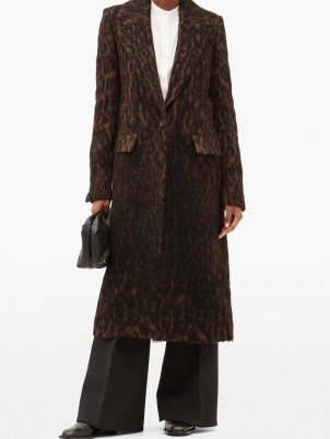 MARINA MOSCONE Chocolate-brown single-breasted leopard-print coat