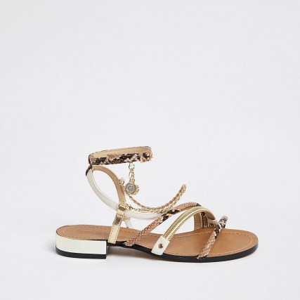 RIVER ISLAND Brown snake print chain trim sandal / strappy summer sandals - flipped