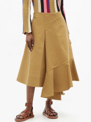 COLVILLE Voulant asymmetric cotton-twill skirt ~ contemporary brown flared skirts - flipped