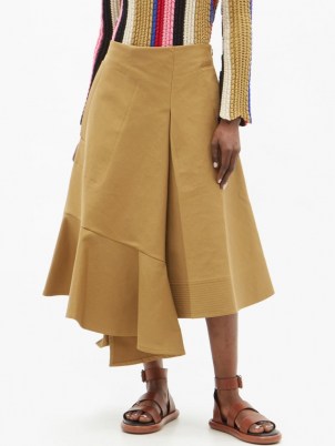 COLVILLE Voulant asymmetric cotton-twill skirt ~ contemporary brown flared skirts