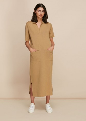 WHISTLES POLO NECK KNIT DRESS – camel brown dresses – effortless style clothing - flipped