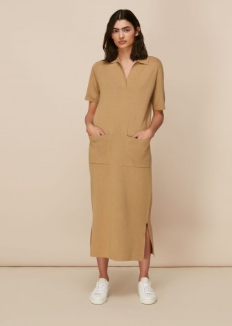 WHISTLES POLO NECK KNIT DRESS – camel brown dresses – effortless style clothing
