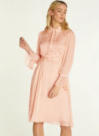 L.K. BENNETT CAMPBELL PINK DÉVORE SPOT SHIRT DRESS ~ floaty silk blend occasion dresses - flipped