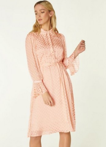 L.K. BENNETT CAMPBELL PINK DÉVORE SPOT SHIRT DRESS ~ floaty silk blend occasion dresses