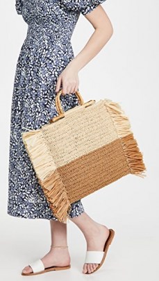 Caterina Bertini Natural Camel Straw Tote – neutral fringed summer bags