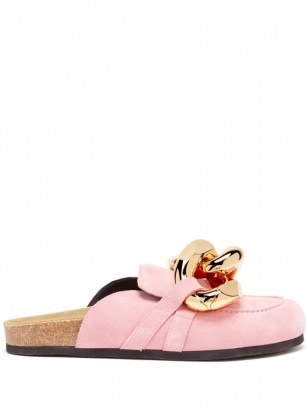 JW ANDERSON Chain backless pink suede loafers ~ luxe flat mules - flipped