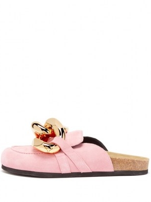 JW ANDERSON Chain backless pink suede loafers ~ luxe flat mules