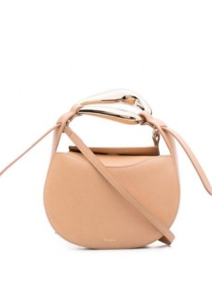 Chloé small Kiss purse in sandy beige / small luxe shoulder bags / sculptural mental top handle bag
