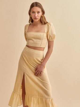 Reformation Cilantro Two Piece | summer crop top and skirt set | thigh high split skirts - flipped