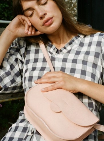 Kate Sheridan CIRCLE TAB BAG ROSA ~ light pink textured leather bags - flipped