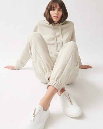 JIGSAW COTTON BOYFRIEND HOODIE Stone ~ neutral pullover hoodies - flipped