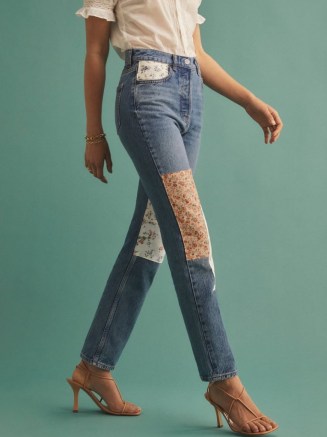 Reformation Cynthia Linen Patch High Rise Straight Jeans | patched denim - flipped