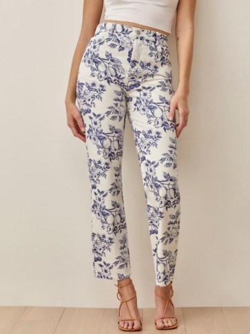 Reformation Cynthia Toile High Rise Straight Jeans in Monaco | floral denim