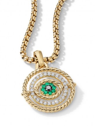 David Yurman 18kt yellow gold diamond emerald Evil Eye amulet enhancer pendant ~ green gemstone pendants - flipped