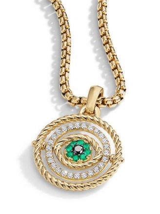 David Yurman 18kt yellow gold diamond emerald Evil Eye amulet enhancer pendant ~ green gemstone pendants