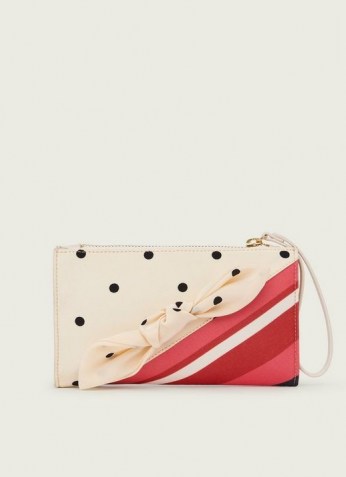 L.K. BENNETT DELILAH STRIPE AND POLKA DOT FABRIC CLUTCH ~ bow embellished mixed print bags - flipped
