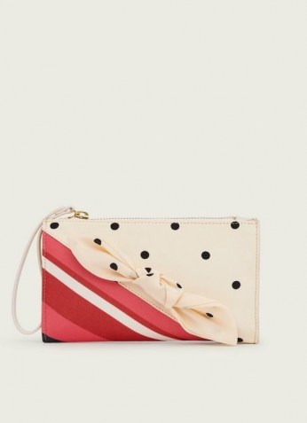 L.K. BENNETT DELILAH STRIPE AND POLKA DOT FABRIC CLUTCH ~ bow embellished mixed print bags