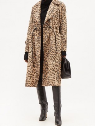 VICTORIA BECKHAM Drawstring-waist leopard-print shell coat ~ glamorous water-resistant coats - flipped