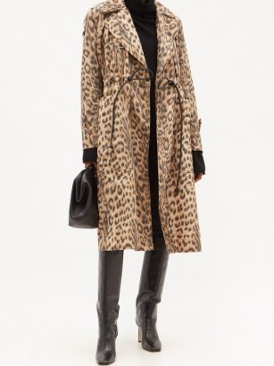 VICTORIA BECKHAM Drawstring-waist leopard-print shell coat ~ glamorous water-resistant coats