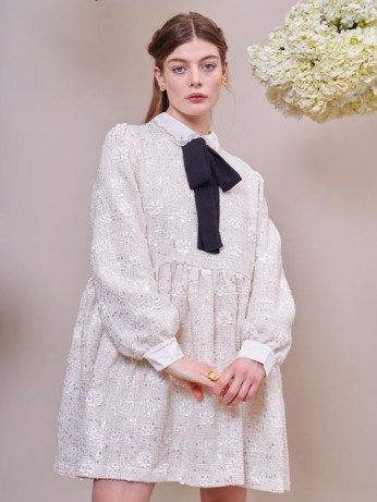 sister jane Pasture Tweed Smock Dress Cream ~ glittering floral embellished dresses