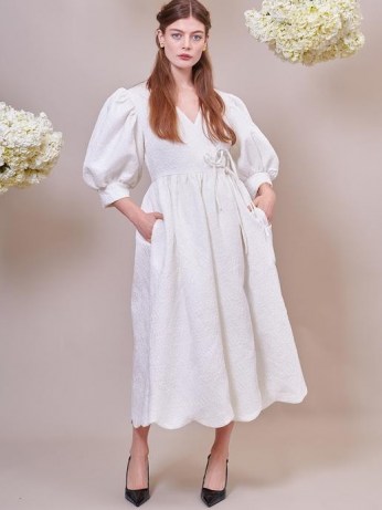 sister jane Freya Jacquard Wrap Dress Ivory ~ romantic balloon sleeve dresses