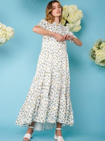 sister jane Wild Flower Tiered Maxi Dress ~ high low hem floral dresses for summer