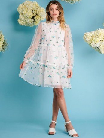 sister jane DREAMING DAISIES Dainty May Embroidered Mini Dress ~ romantic floral sheer overlay dresses - flipped