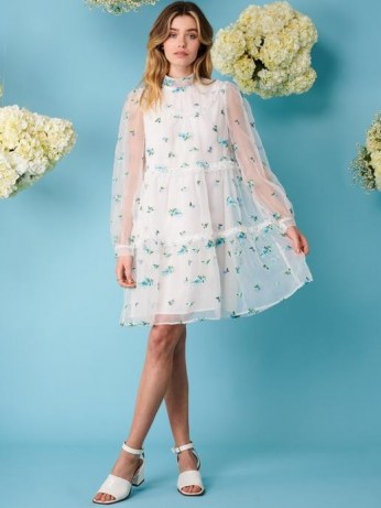 sister jane DREAMING DAISIES Dainty May Embroidered Mini Dress ~ romantic floral sheer overlay dresses