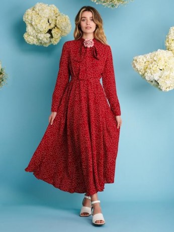 sister jane DREAMING DAISIES Chamomile Rhyme Midi Dress ~ romantic red vintage style dresses - flipped