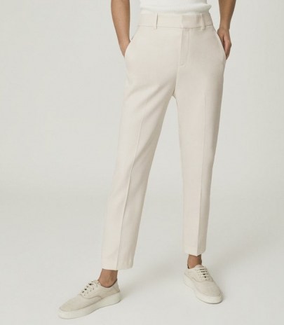 REISS EMBER SLIM FIT TAILORED TROUSERS CREAM - flipped