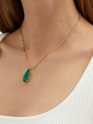 YVONNE LÉON Emerald & 18kt gold mixed-chain necklace ~ green gemstone pendant necklaces - flipped