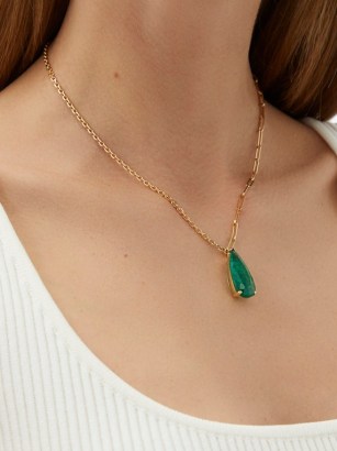 YVONNE LÉON Emerald & 18kt gold mixed-chain necklace ~ green gemstone pendant necklaces