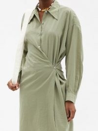 LEMAIRE Exaggerated-collar silk-blend wraparound dress / contemporary shirt dresses with a side wrap over design