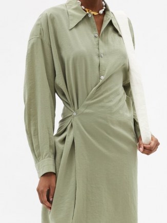 LEMAIRE Exaggerated-collar silk-blend wraparound dress / contemporary shirt dresses with a side wrap over design - flipped