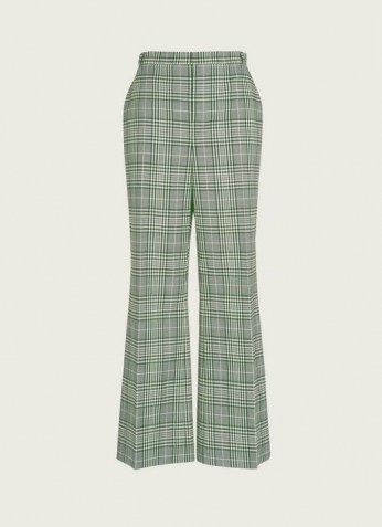 L.K. BENNETT FAYE GREEN CHECK COTTON-BLEND KICK FLARE TROUSERS ~ checked flares - flipped