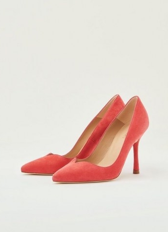 L.K. BENNETT FAYE PINK SUEDE SWEETHEART COURTS ~ lipstick-pink court shoes