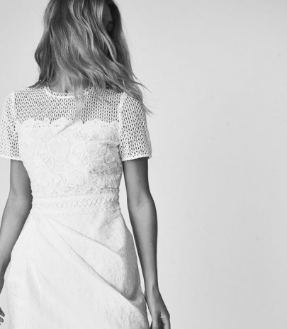 REISS FREYDA LACE DETAILED MINI DRESS / white short sleeve summer event dresses designed with a feminine look - flipped