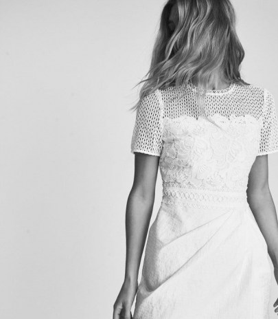 REISS FREYDA LACE DETAILED MINI DRESS / white short sleeve summer event dresses designed with a feminine look
