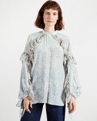 TED BAKER QUENEN Frill printed blouse ~ ruffled tie cuff blouses