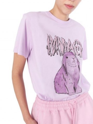 GANNI T-SHIRT IN JERSEY DI COTONE CON STAMPA BUNNY ~ lilac tee ~ bunnies on T-shirts ~ rabbit prints - flipped
