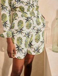 BODEN Georgina Linen Shorts Ivory, Pineapple Paradise / fruit print summer fashion / holiday accessories