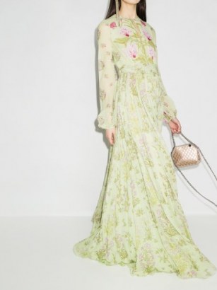 Giambattista Valli floral print silk maxi dress / light green summer gown - flipped