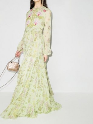 Giambattista Valli floral print silk maxi dress / light green summer gown